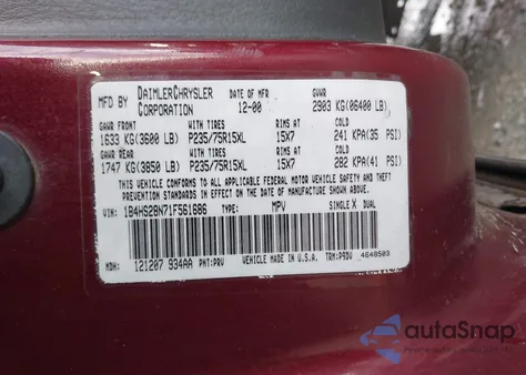 2001 Dodge Durango z USA, uszkodzony, nr VIN 1B4HS28N71F561686